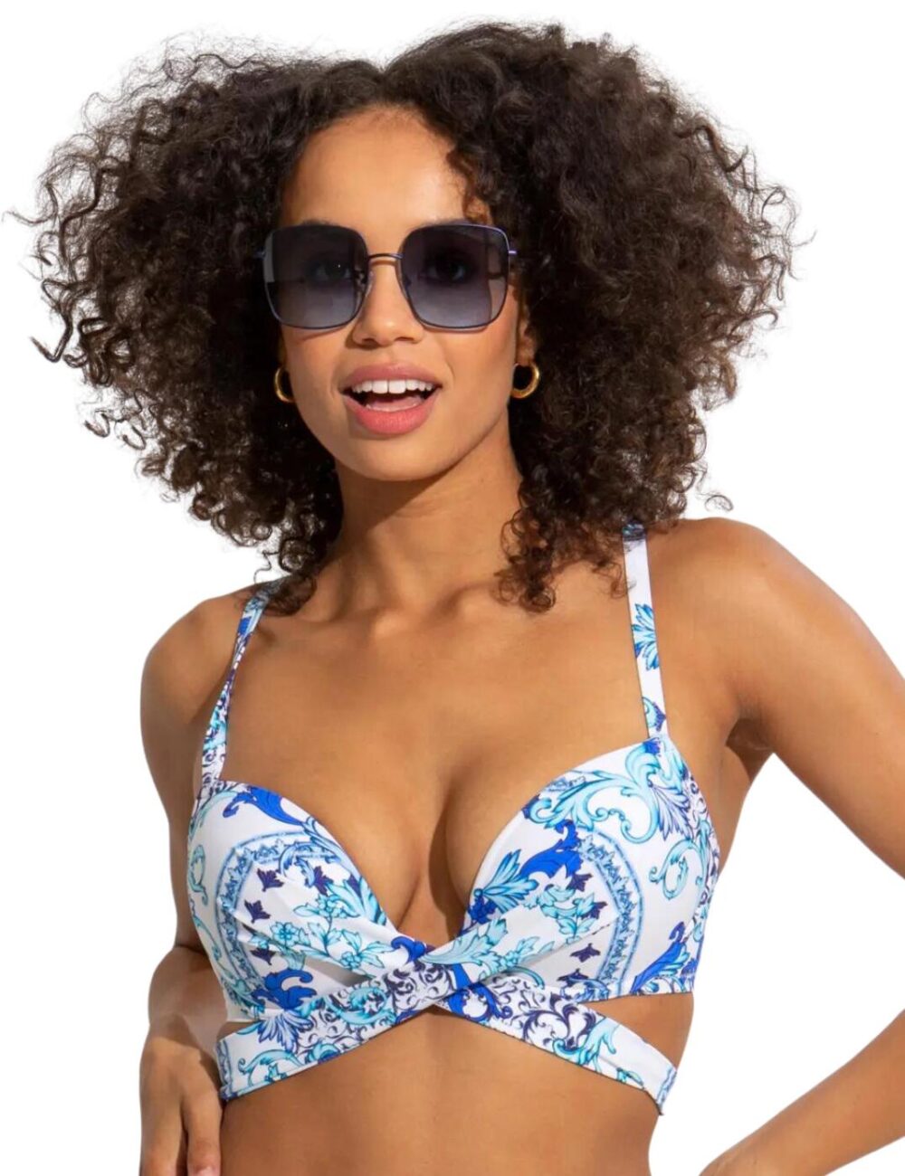 Pour Moi Amalfi Wrap Around Bikini Top - White/Blue - 32D