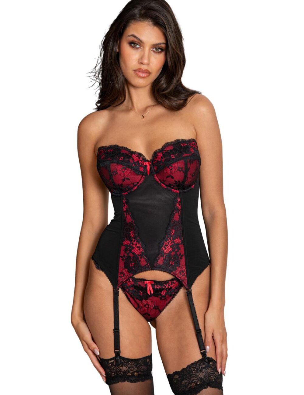 Pour Moi Amour Padded Strapless Basque - Black/Scarlet - 32C