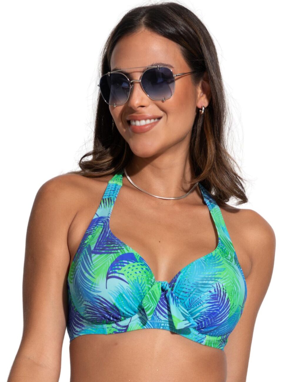 Pour Moi Aruba Halter Bikini Top - Aqua Palm - 32C