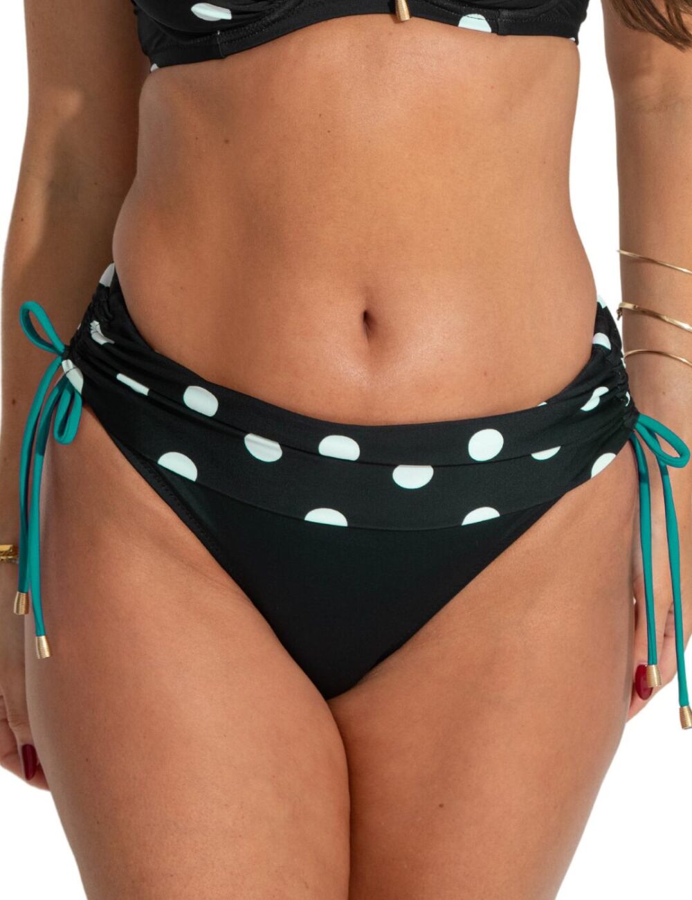 Pour Moi Beach House Fold Over Bikini Brief - Black/Teal - S - 10