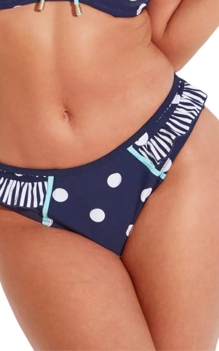 Pour Moi Beach House Frill Bikini Brief - Navy/White/Aqua - 2XL - 18