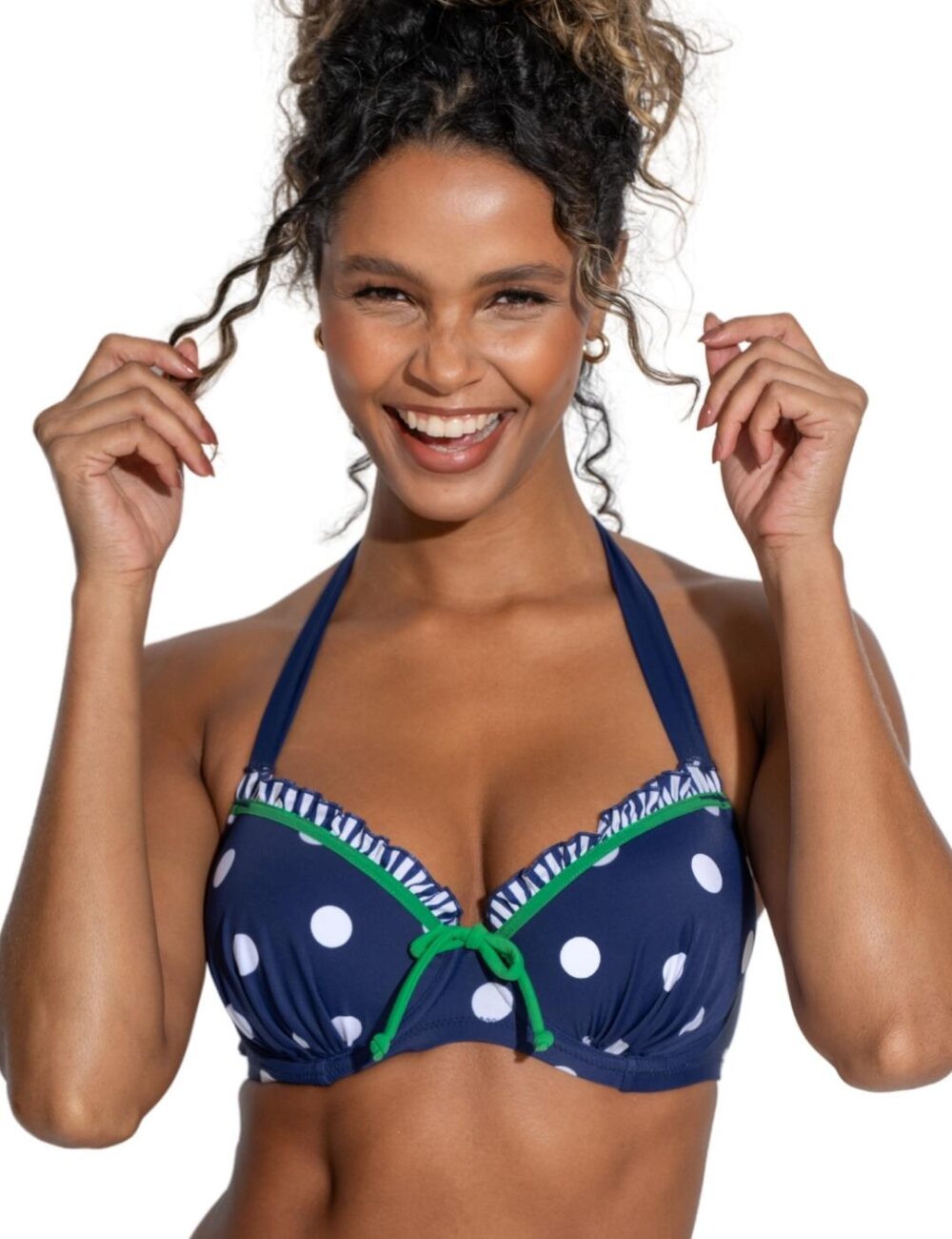 Pour Moi Beach House Halter Bikini Top - Navy/Green - 32C