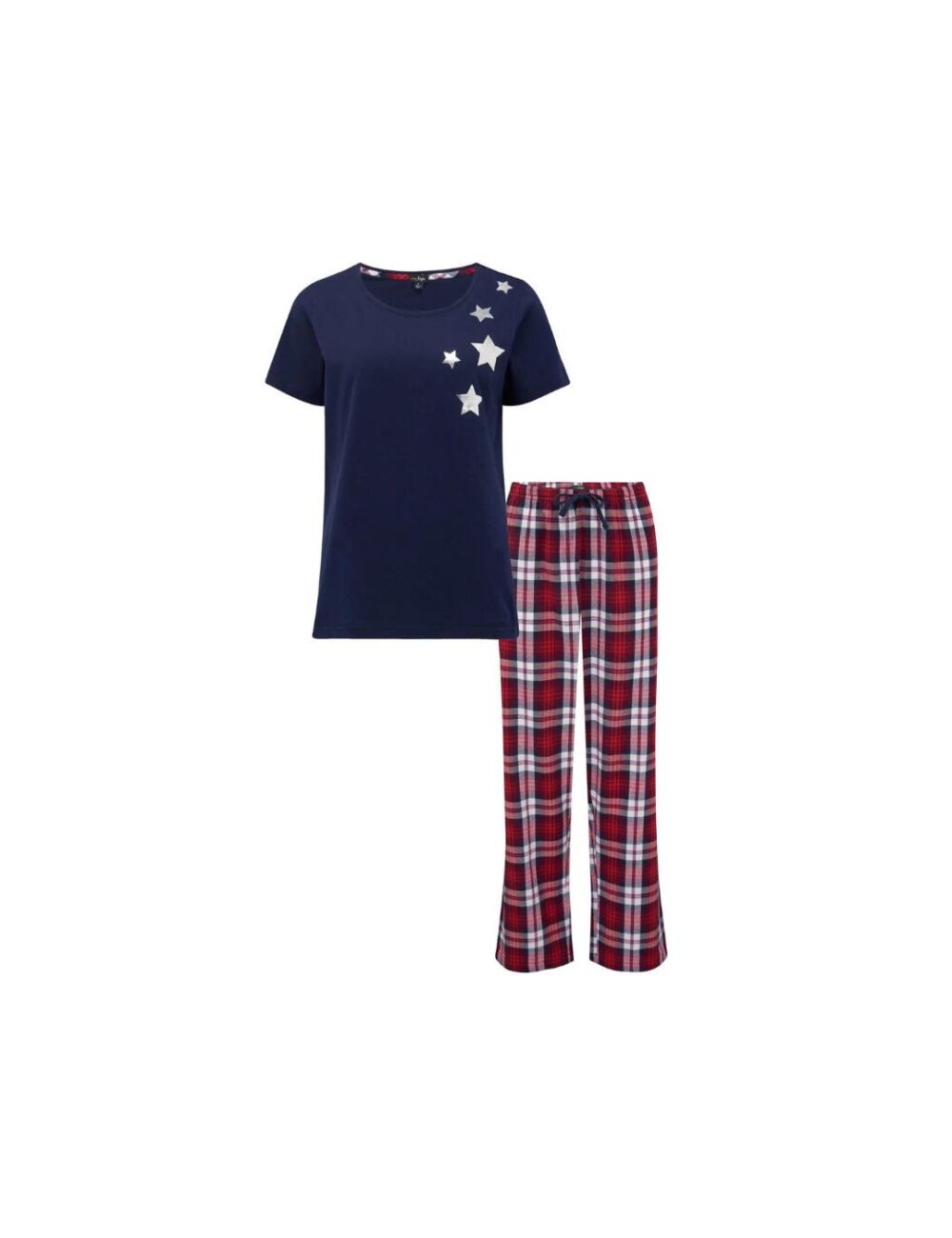 Pour Moi Cosy Check Trouser and Jersey T Shirt Pyjama Set - Navy/Red - 4XL - 22