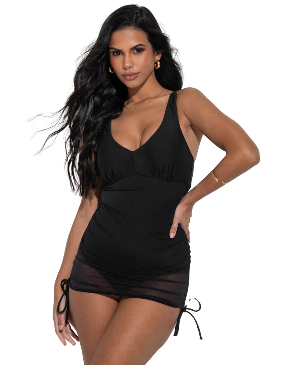Pour Moi Dubai Adjustable Tummy Control Skirted Swimsuit - Black - M - 12