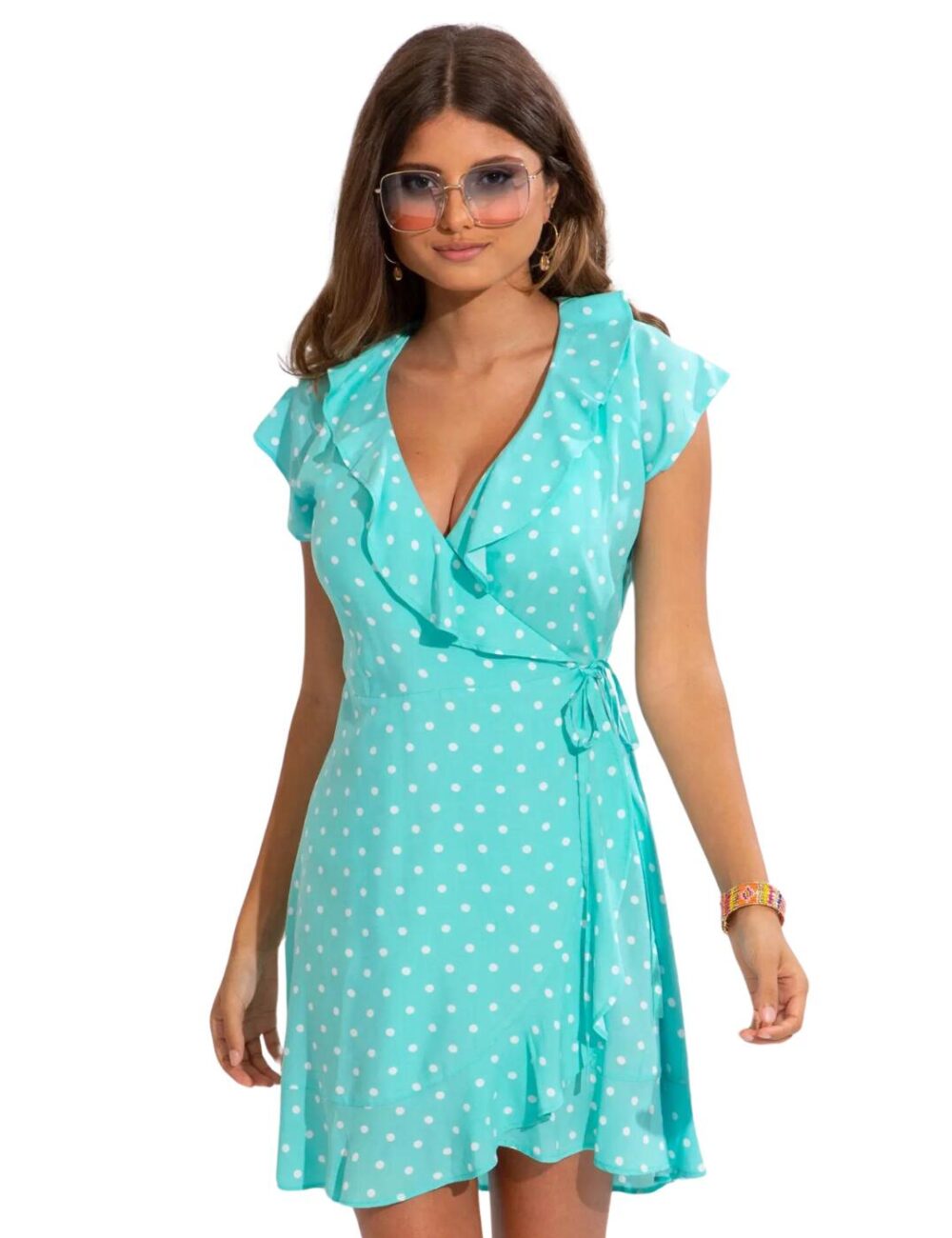 Pour Moi EcoVero Frill Wrap Dress - Mint Spot - XS - 8