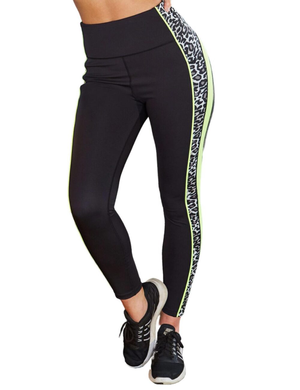 Pour Moi Energy Panelled Leggings - Leopard/Lime - 2XL - 18