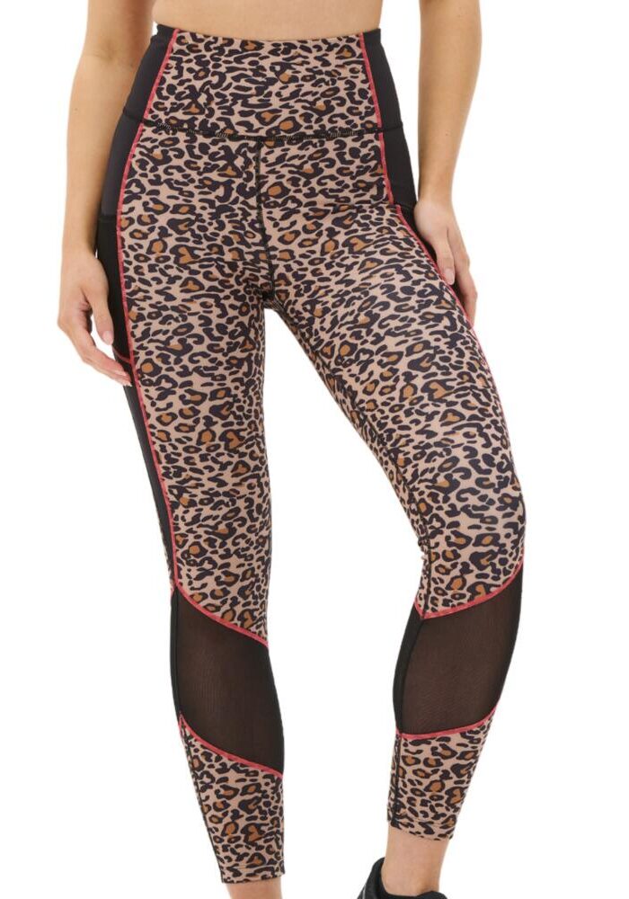 Pour Moi Energy Printed Mesh Panel Legging - Leopard/Coral - XS - 8