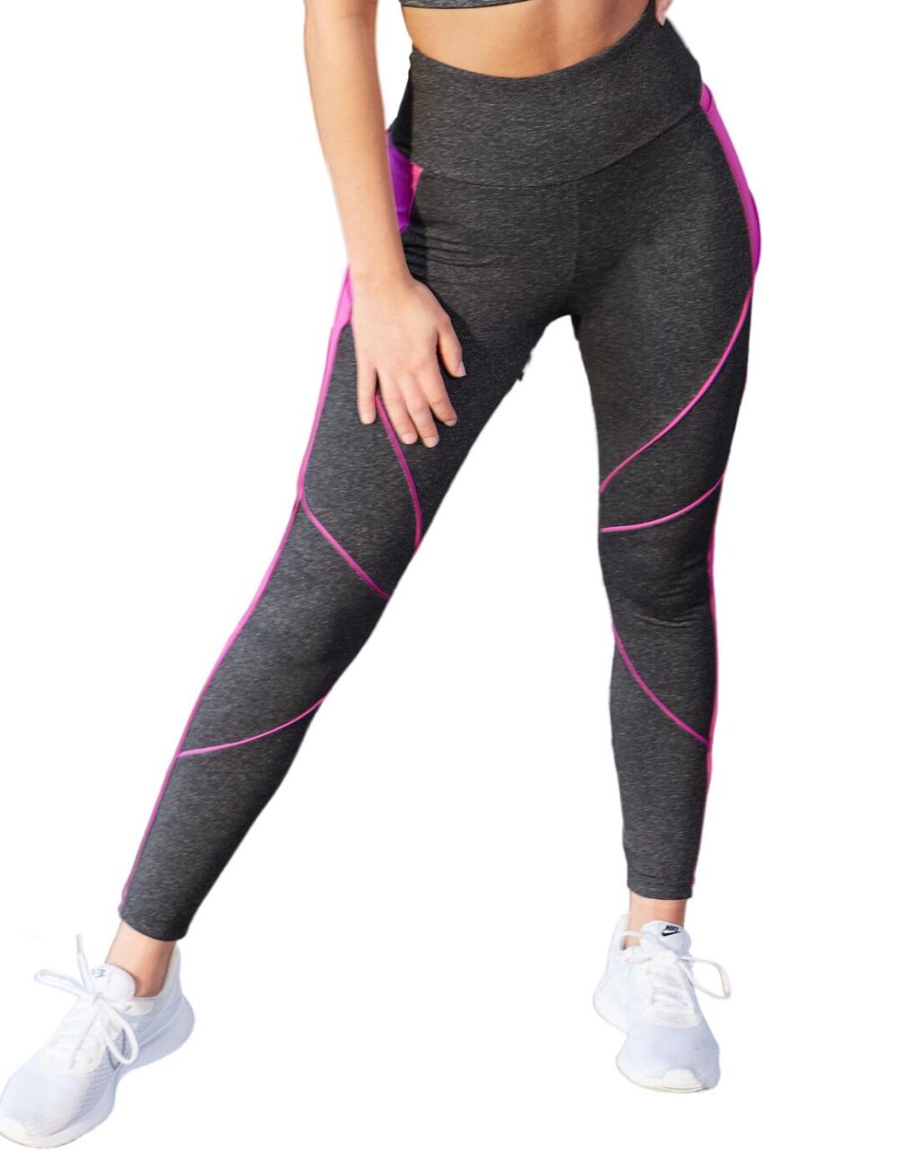 Pour Moi Energy Pulse Panelled Leggings - Grey/Orchid - XL - 16
