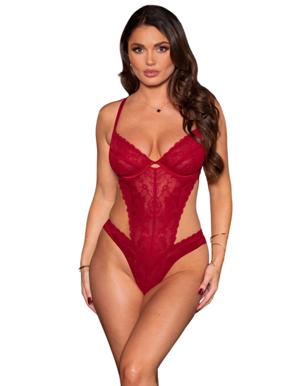 Pour Moi For Your Eyes Only Underwired Crotchless Body - Red - 40C