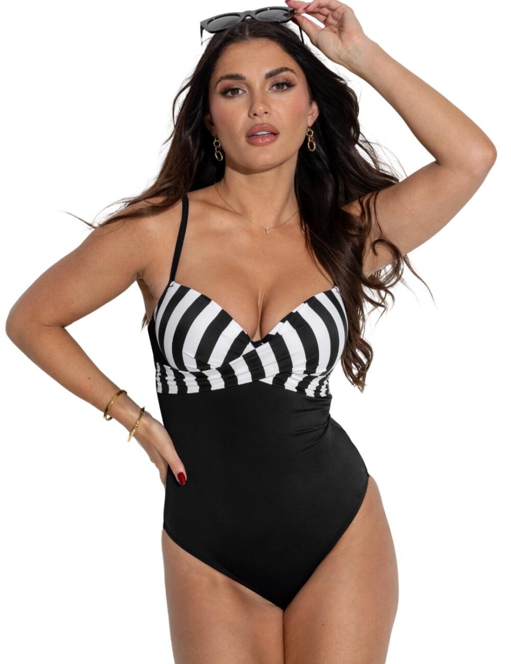 Pour Moi Free Spirit Lightly Padded Underwired Swimsuit - Black/White - 32C