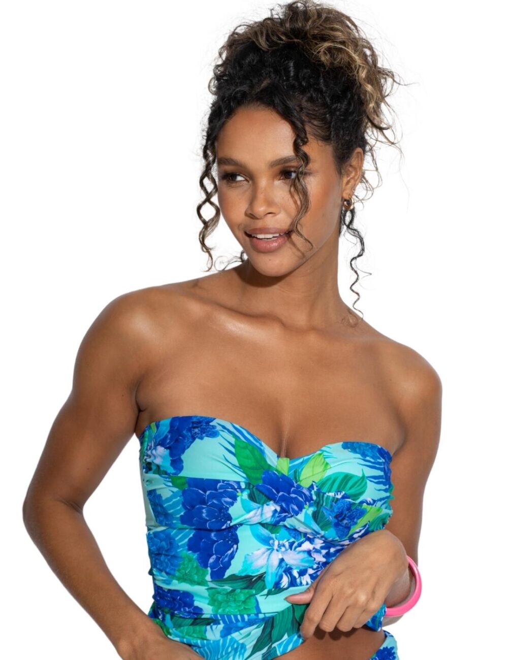 Pour Moi Free Spirit Strapless Tankini Top - Aqua Tropical - S - 10