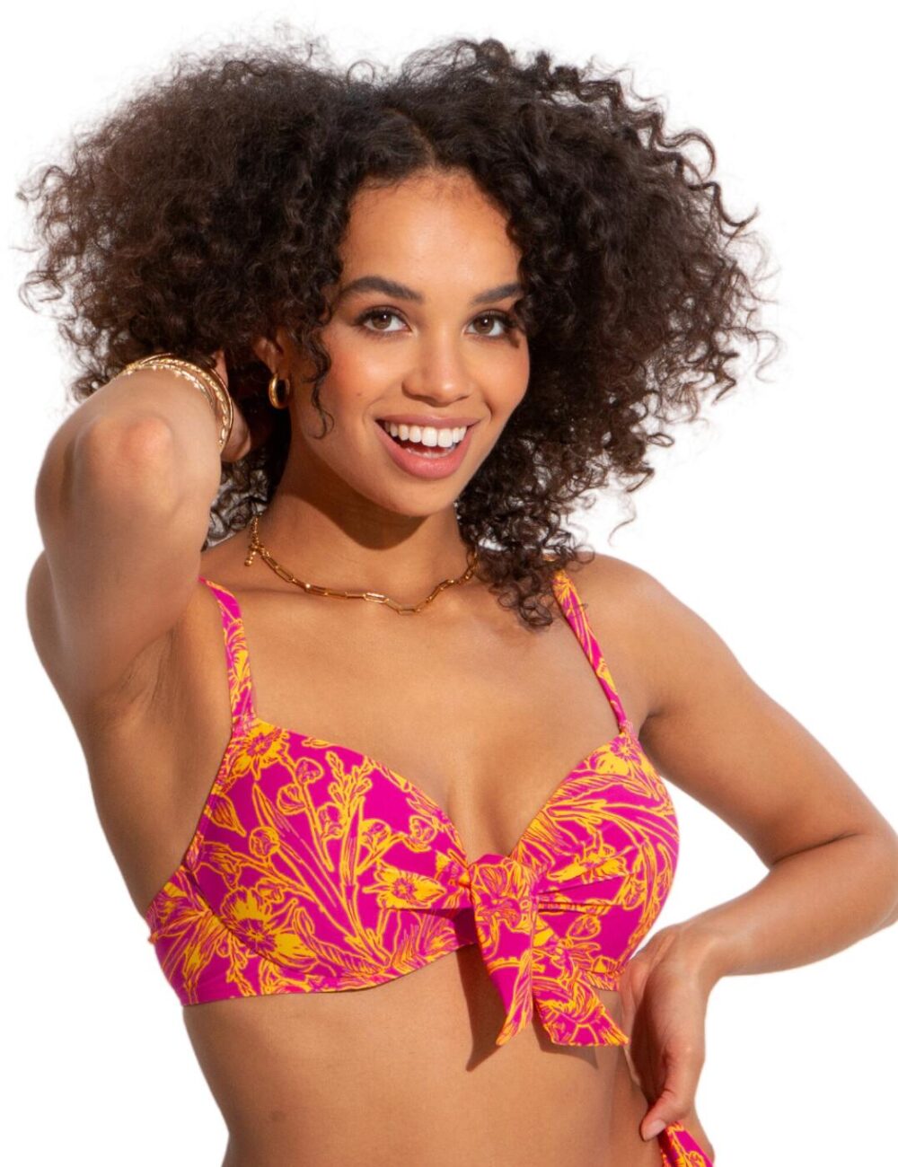 Pour Moi Freedom Tie Bikini Top - Pink/Yellow - 38F