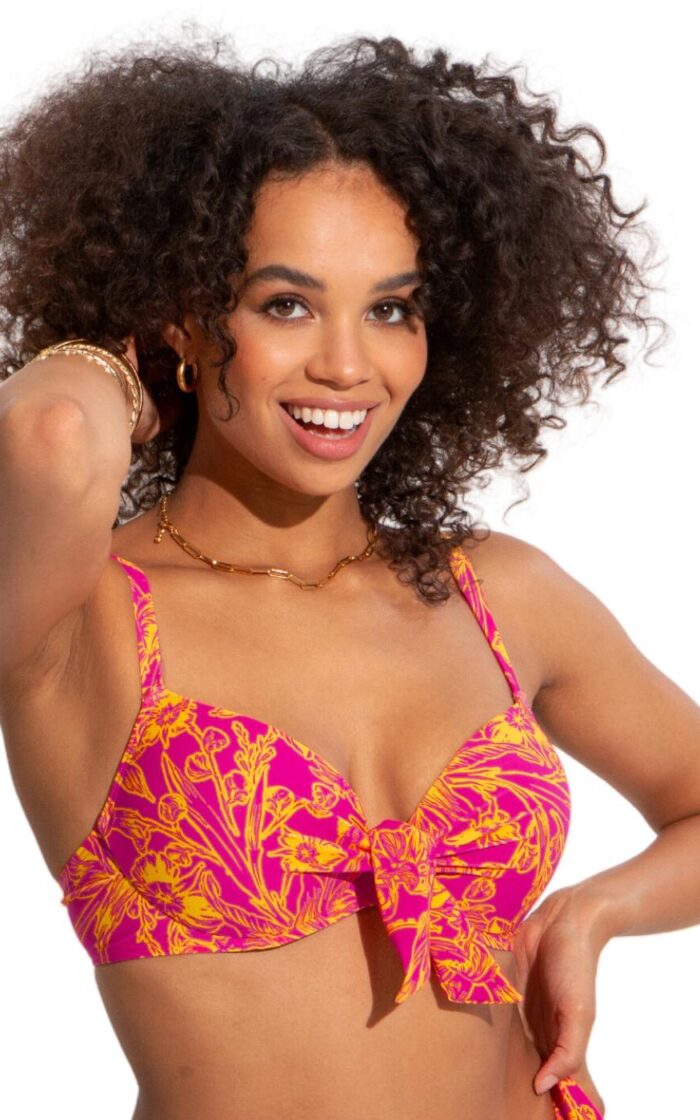 Pour Moi Freedom Tie Bikini Top - Pink/Yellow - 38F