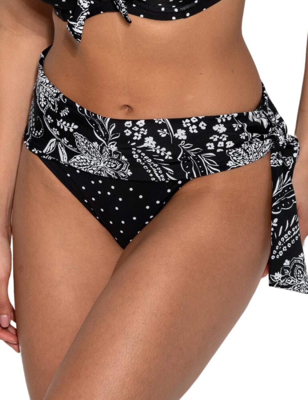 Pour Moi Getaway Fold Over Tie Bikini Brief - Black/White - S - 10