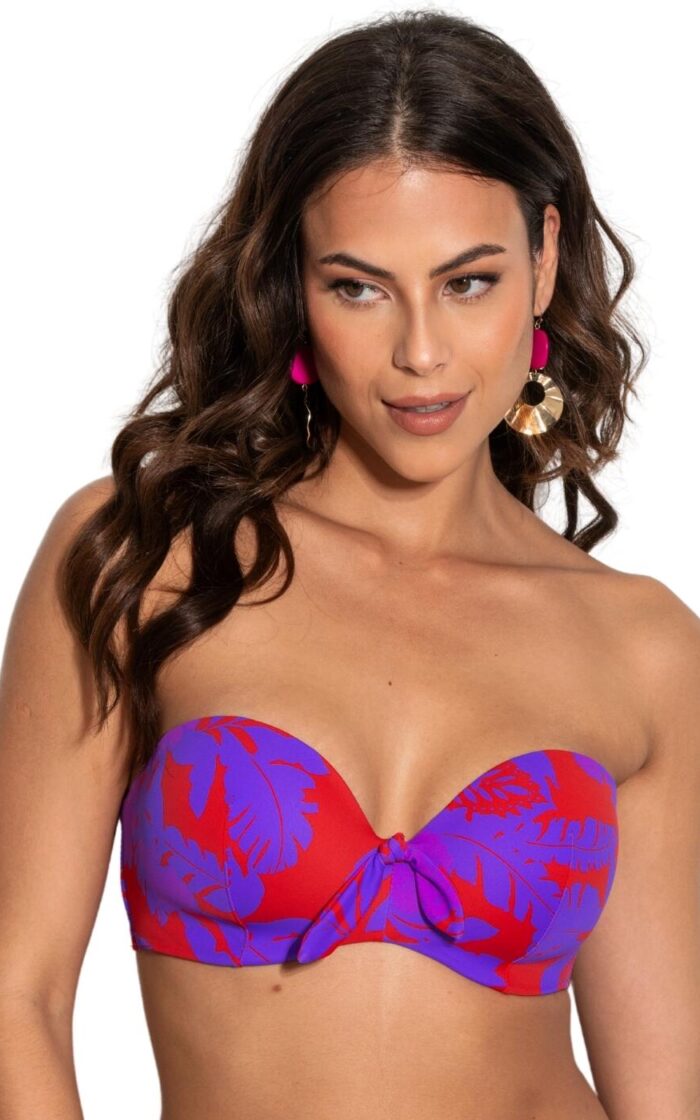 Pour Moi Heatwave Strapless Padded Bikini Top - Red/Purple - 32C