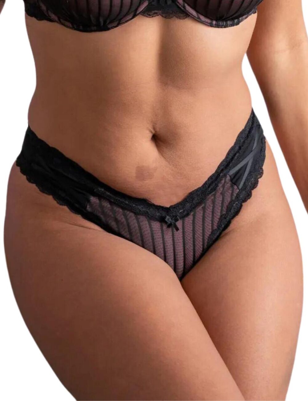 Pour Moi Luxe Linear Brazilian Brief - Black/Blush - 2XL - 18
