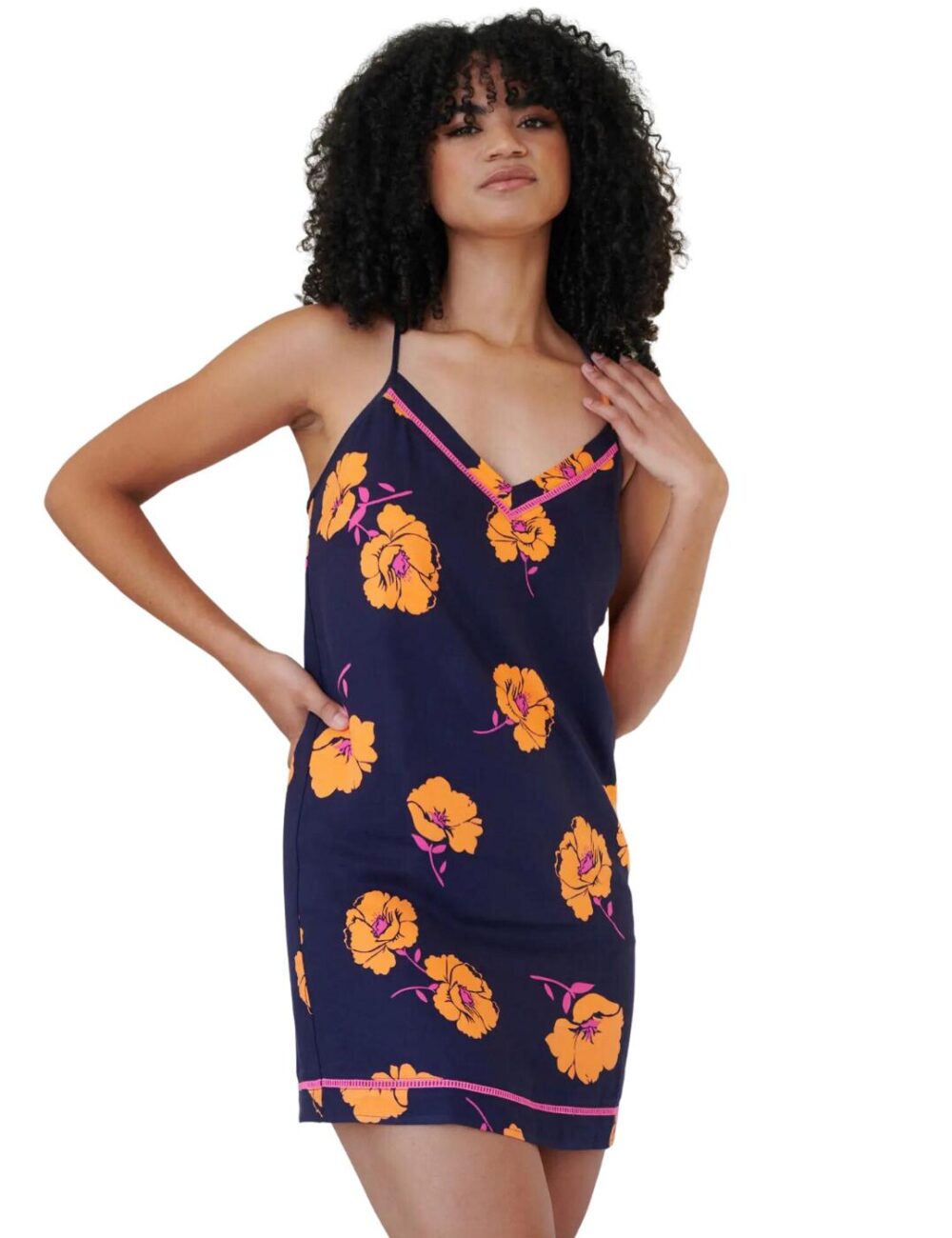 Pour Moi Luxe Woven Twill Secret Support Chemise - Navy/Orange Floral - XS - 8