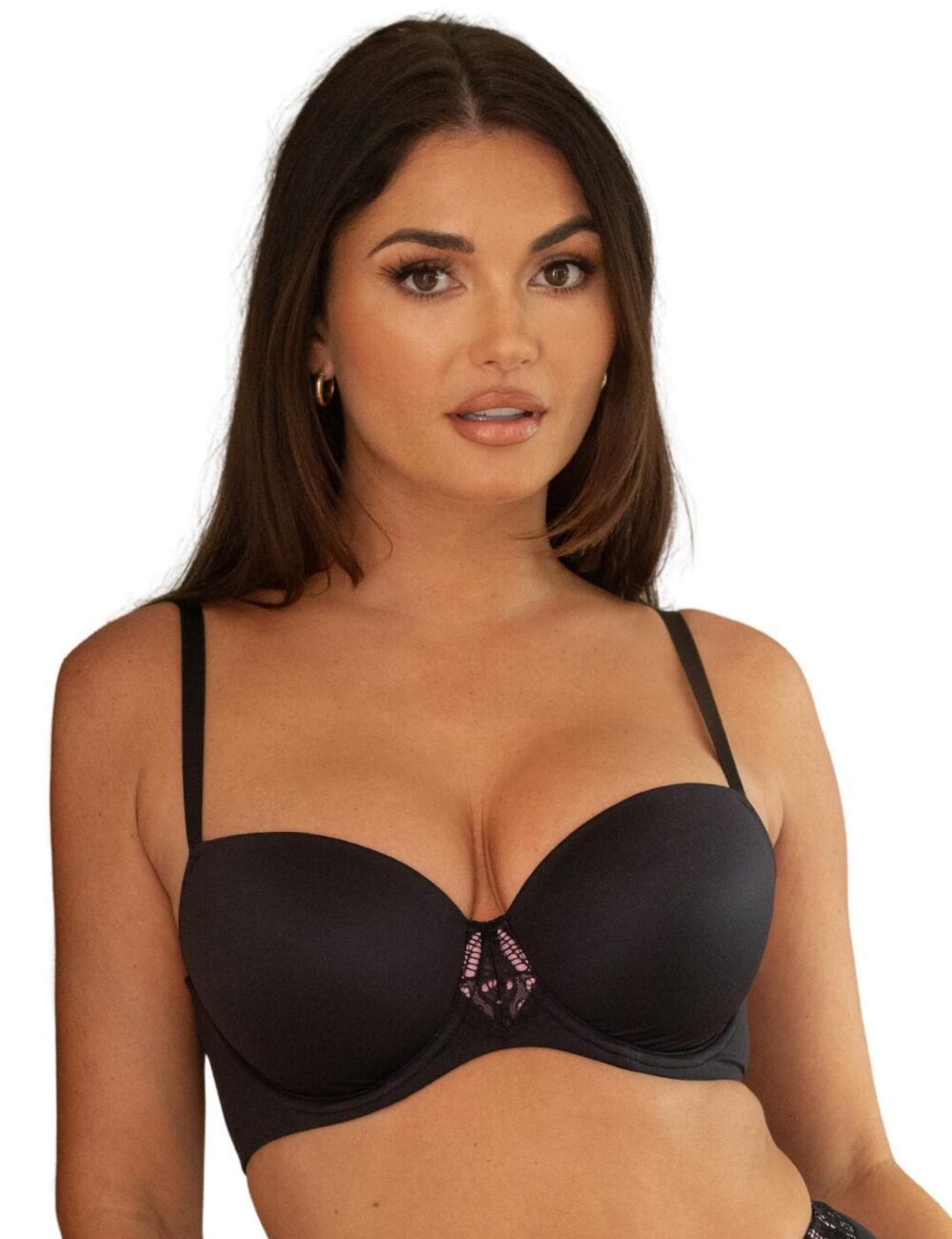 Pour Moi New Romance Balcony T Shirt Bra - Black/Rose - 32D