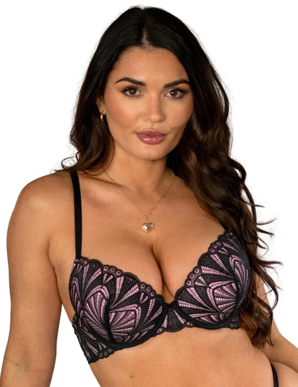 Pour Moi New Romance Padded Push Up Plunge Bra - Black/Rose - 32A