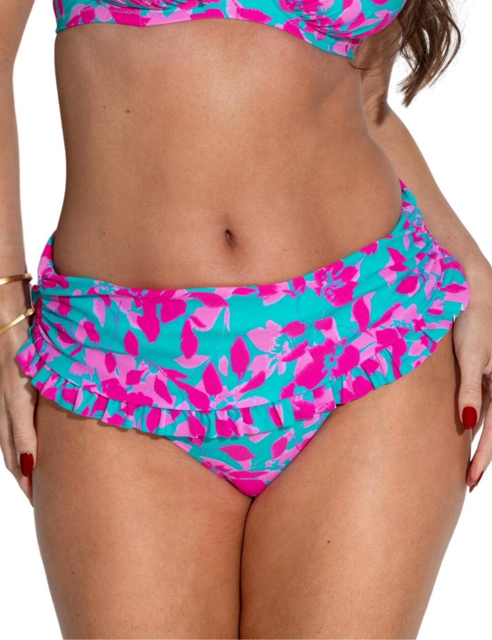 Pour Moi Ocean Breeze Fold Over Bikini Brief - Blue Floral - S - 10