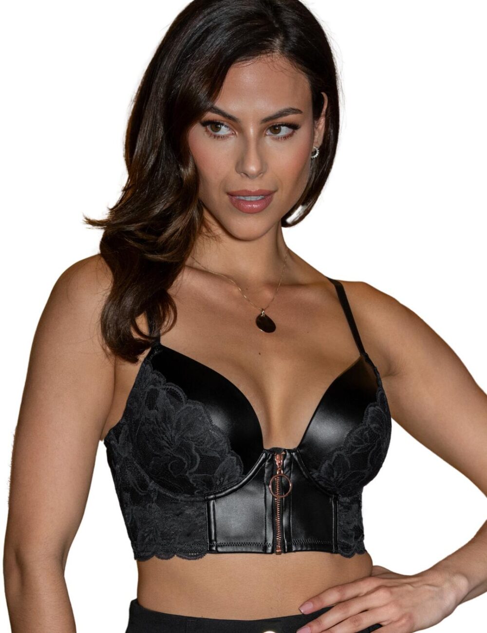 Pour Moi Onyx Front Fastening Padded Longline Bra - Black - 36DD