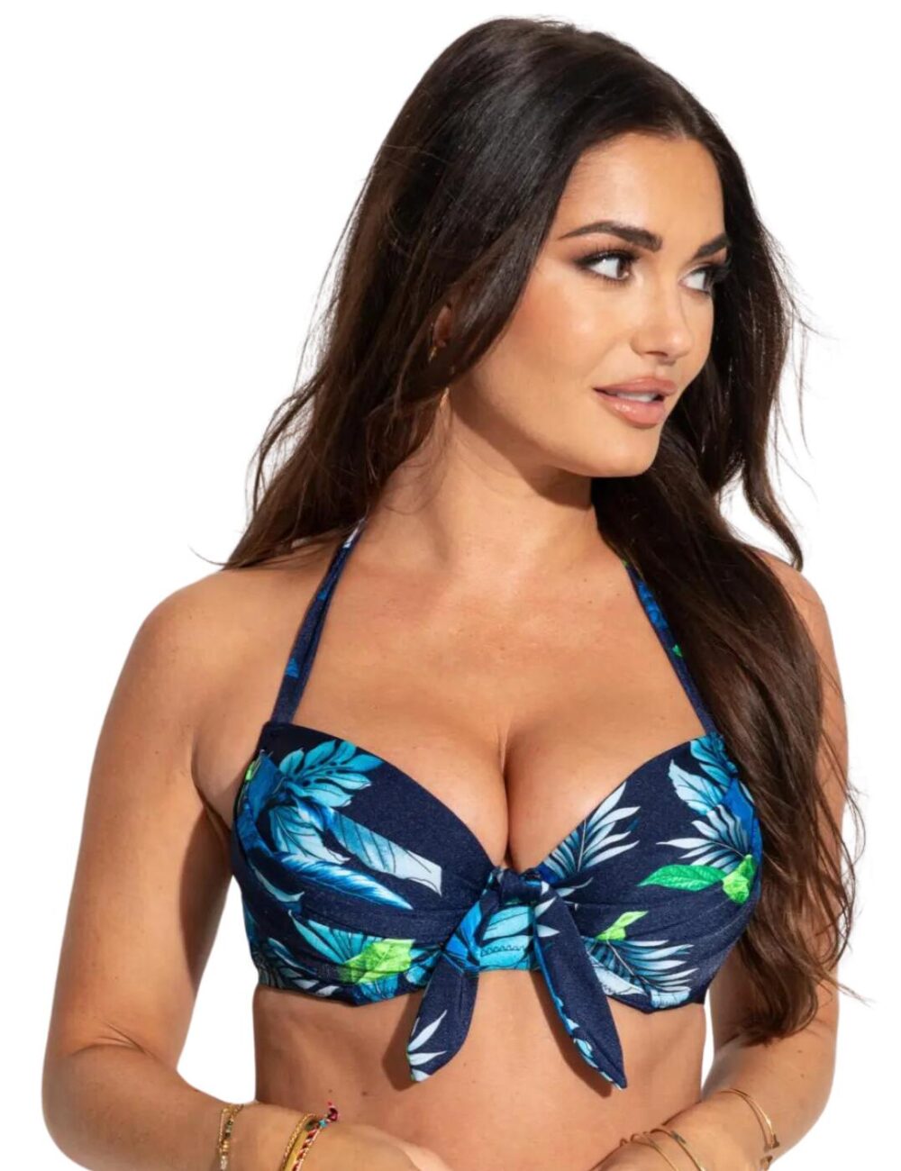 Pour Moi Palermo Padded Halter Bikini Top - Navy Tropical - 32D