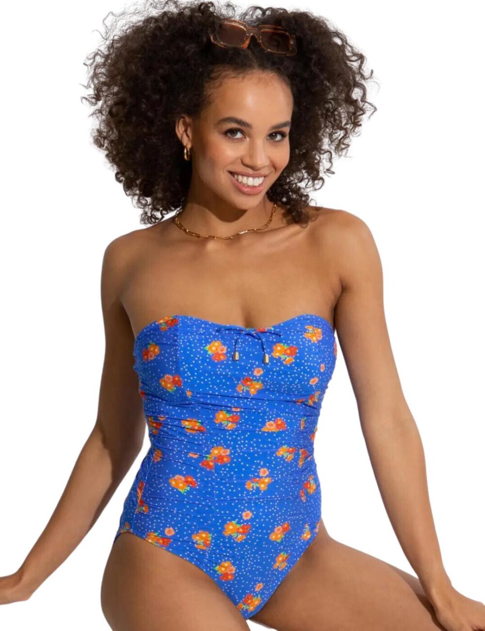 Pour Moi Santa Cruz Strapless Swimsuit - Blue Floral - S - 10