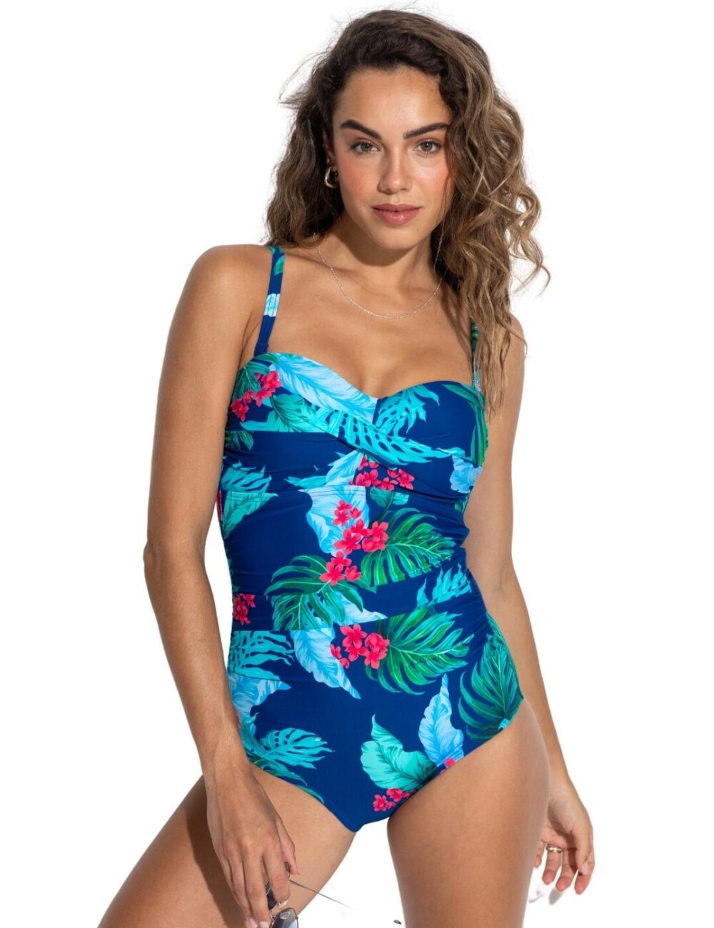 Pour Moi Santa Monica Strapless Tummy Control Swimsuit - Navy Tropical - S - 10
