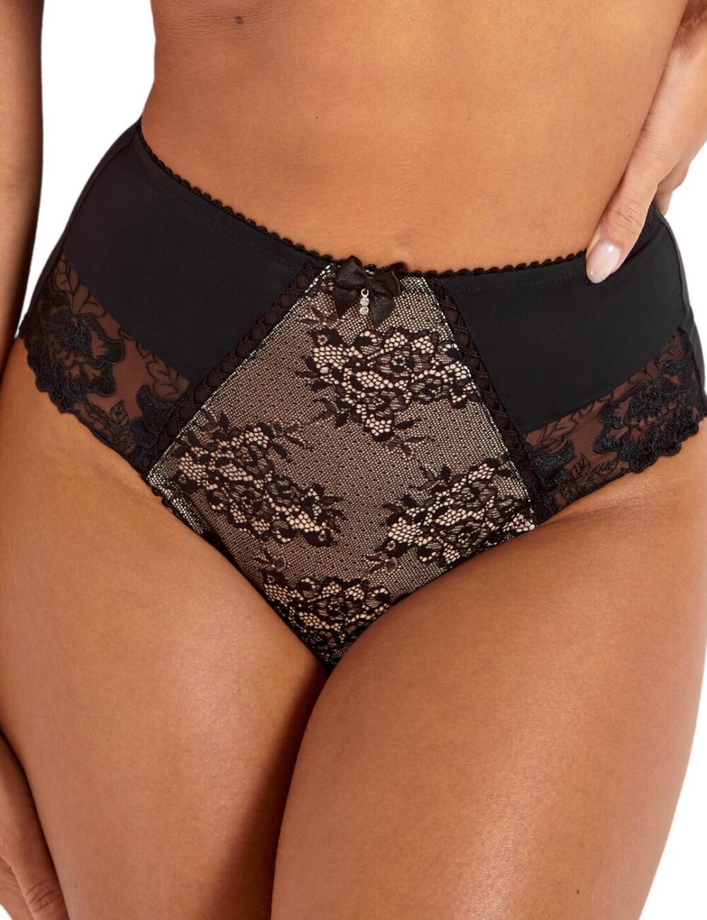 Pour Moi Sofia Lace Embroidered Deep Brief - Black - S - 10