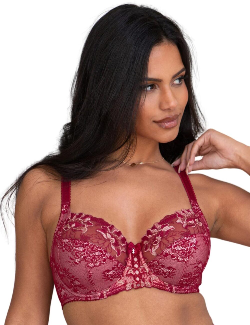 Pour Moi Sofia Lace Embroidered Side Support Bra - Red - 38J