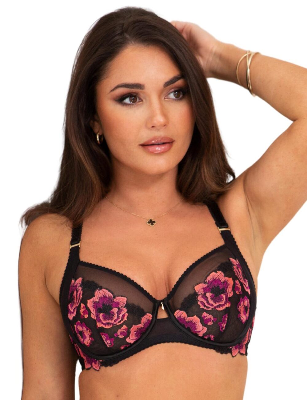 Pour Moi Soiree Embroidery Side Support Bra - Black/Pink - 34H