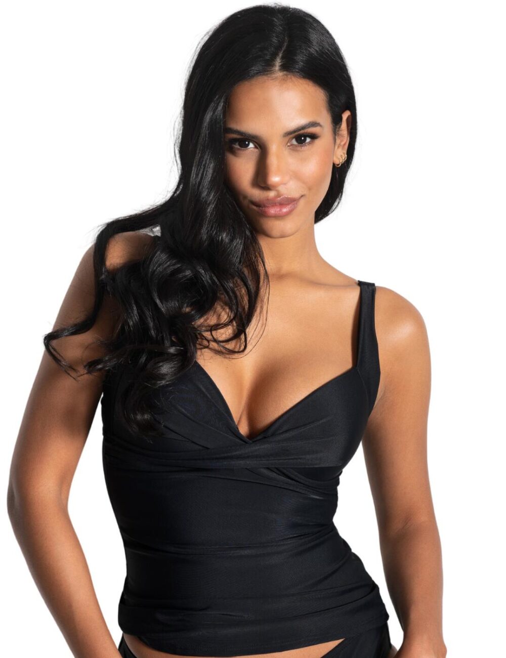 Pour Moi Space Twist Front Plunge Tankini Top - Black - 32FF