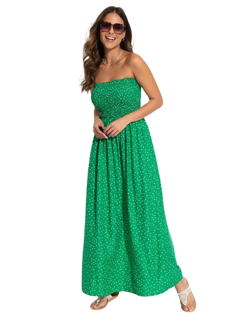 Pour Moi Strapless Beach Dress - Green Spot - XS - 8
