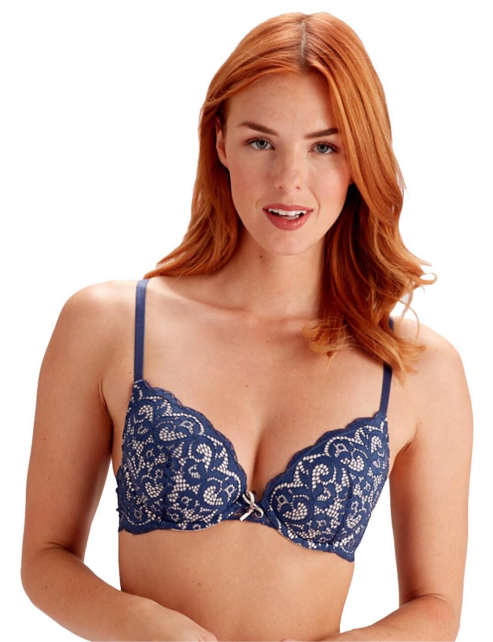 Pretty Polly Amy Padded Plunge Bra - Deep Denim/Cream - 32A