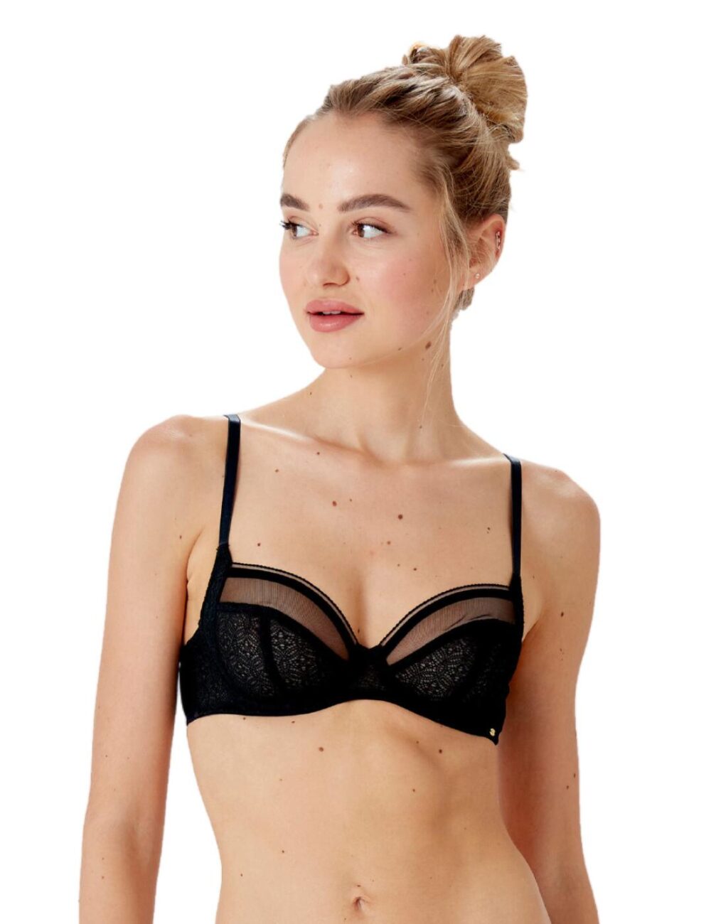 Pretty Polly Delicate Lace Underwired Balcony Bra - Black - 32DD