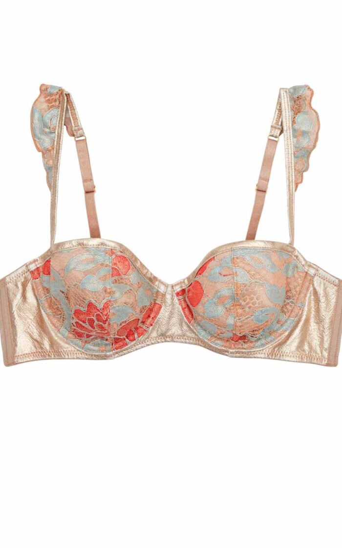 Quinn Gold Leather and Lace Bra