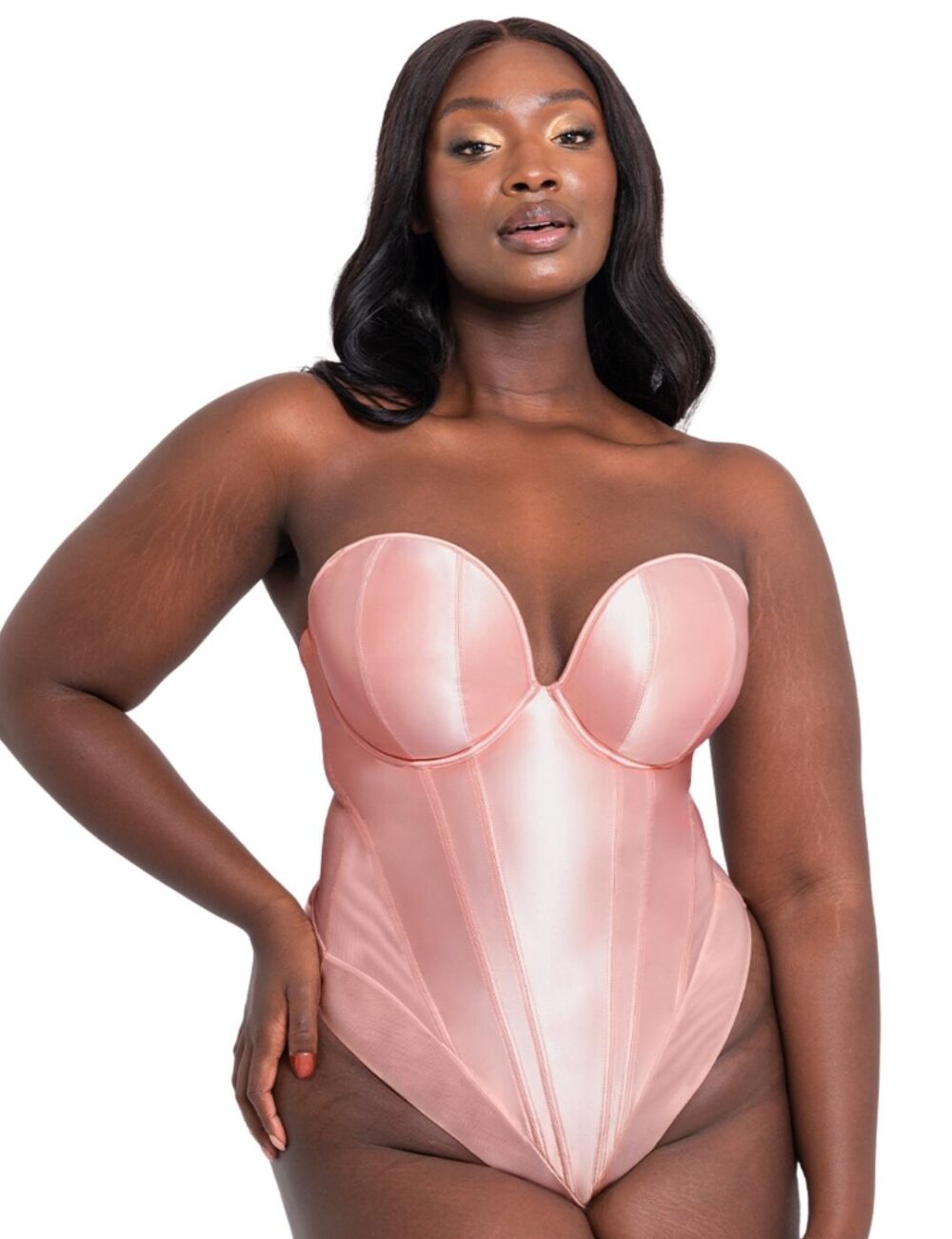Scantilly by Curvy Kate Classique Plunge Strapless Bodysuit - Powdery Pink - 30G