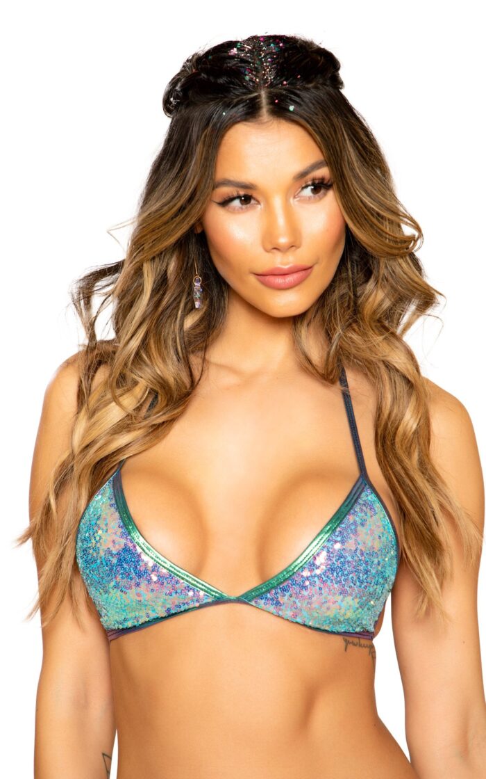 Sequin Triangle Bikini Top