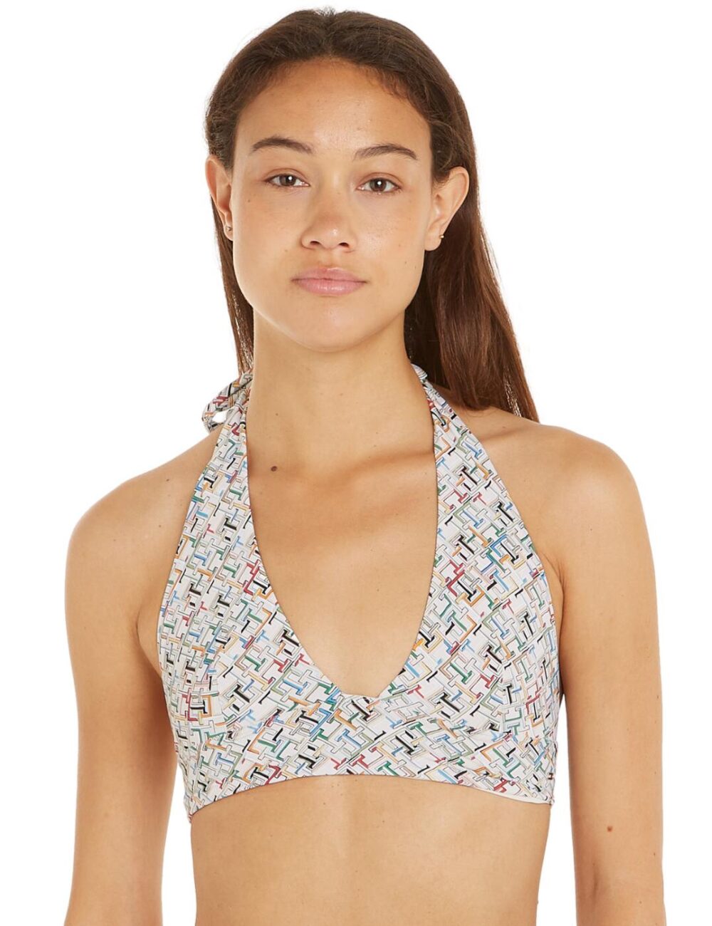 Tommy Hilfiger TH Monogram Triangle Bikini Top - TH Multi Monogram Calico - XL - 16