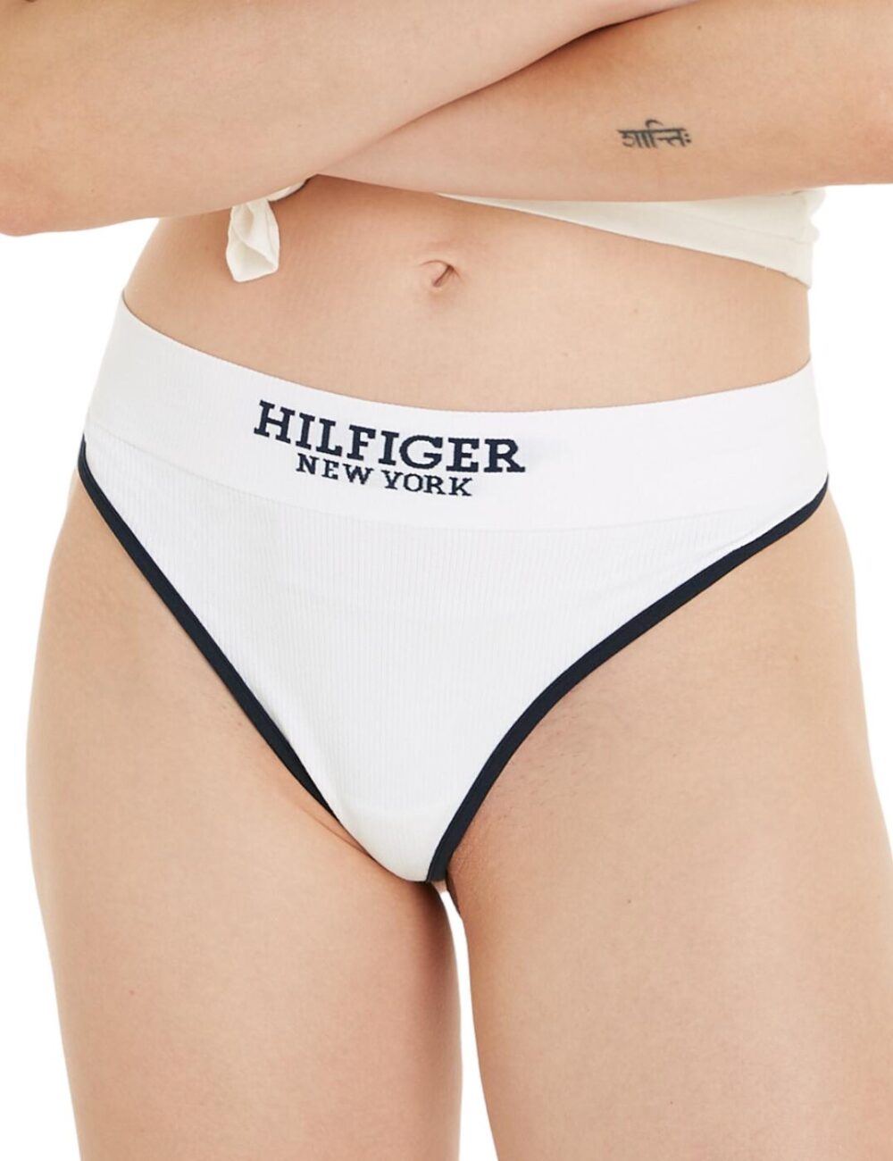 Tommy Hilfiger TH Monotype Contrast Piping Thong - White - XL - 16