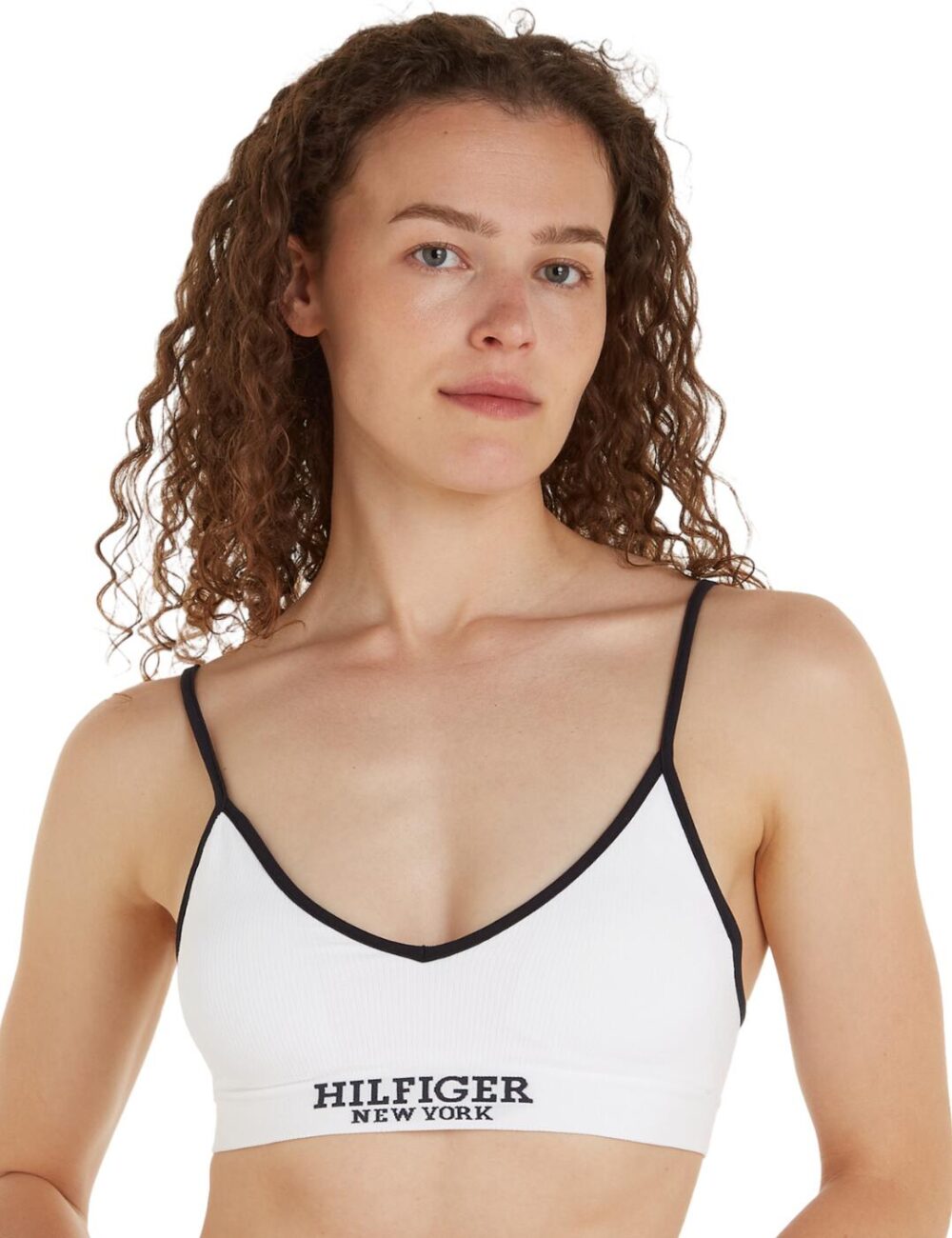 Tommy Hilfiger TH Monotype Contrast Piping Triangle Bra - White - L - 14