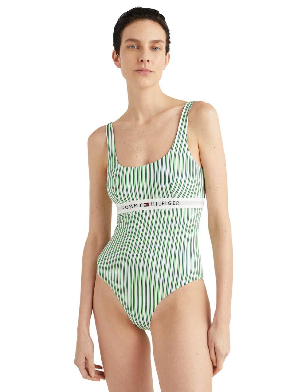 Tommy Hilfiger TH Vertical Stripe One Piece Swimsuit Swimsuit - Nola Stripe Spring Lime - XS - 8