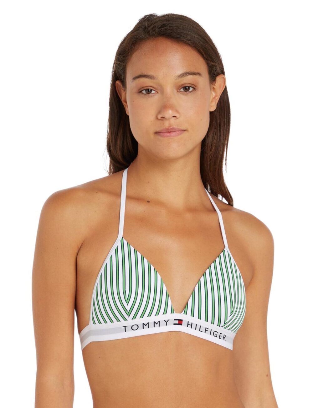 Tommy Hilfiger TH Vertical Stripe Triangle Bikini Top - Nola Stripe Spring Lime - XS - 8