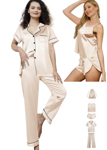 Alternative view of 5Pcs Silk Satin Pajamas Set for Women Silky Cami Pjs Sets Sexy Lingerie Womens Pajama Sets Loungewear Sleepwear