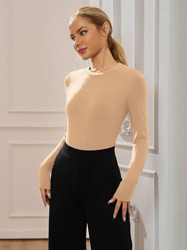 AFITNE Women’s Crew Neck Long Sleeve Bodysuit Basic Trendy Tummy Control Double Lined Thong Body Suit Tops Shirts - Image 6