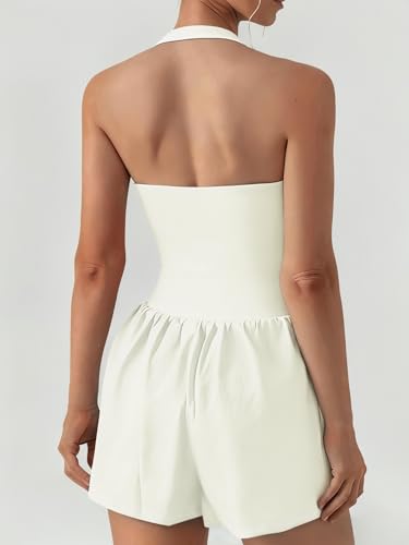 Alternative view of AJISAI Halter Athletic Romper with Shorts Workout Outfits with Pockets Casual One Piece Jumpsuits for Women 2025