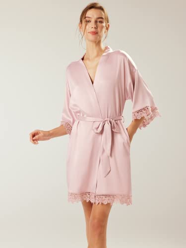 AW BRIDAL Women's Silk Robe Satin Robe with Lace Trim, Bridal Party Robe Bridesmaid Robes Bride Robe for Wedding Day, S-XL - Image 4