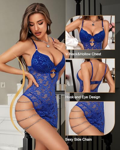 Aranmei Womens Babydoll Lingerie Sexy Lace V Neck Chemise Mini Teddy Sleep Dress with Thong Nightwear - Image 3