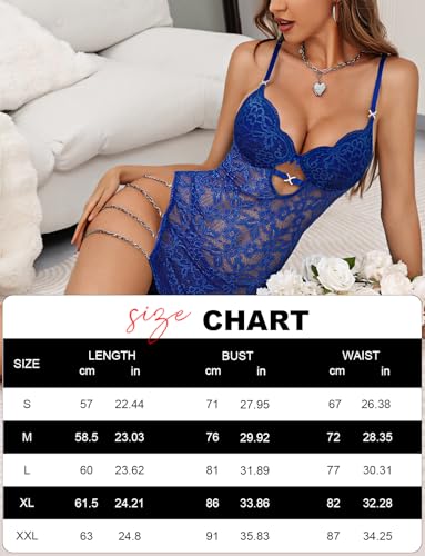 Aranmei Womens Babydoll Lingerie Sexy Lace V Neck Chemise Mini Teddy Sleep Dress with Thong Nightwear - Image 7