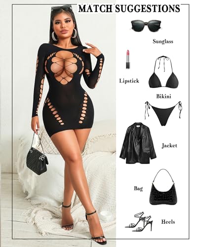 Avidlove Fishnet Lingerie for Women Sexy Long Sleeve Mesh Badydoll Chemise Lingeries Dress Hollow Out Outfits - Image 6
